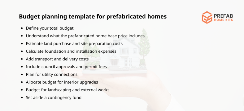 Budget planning template for prefabricated homes