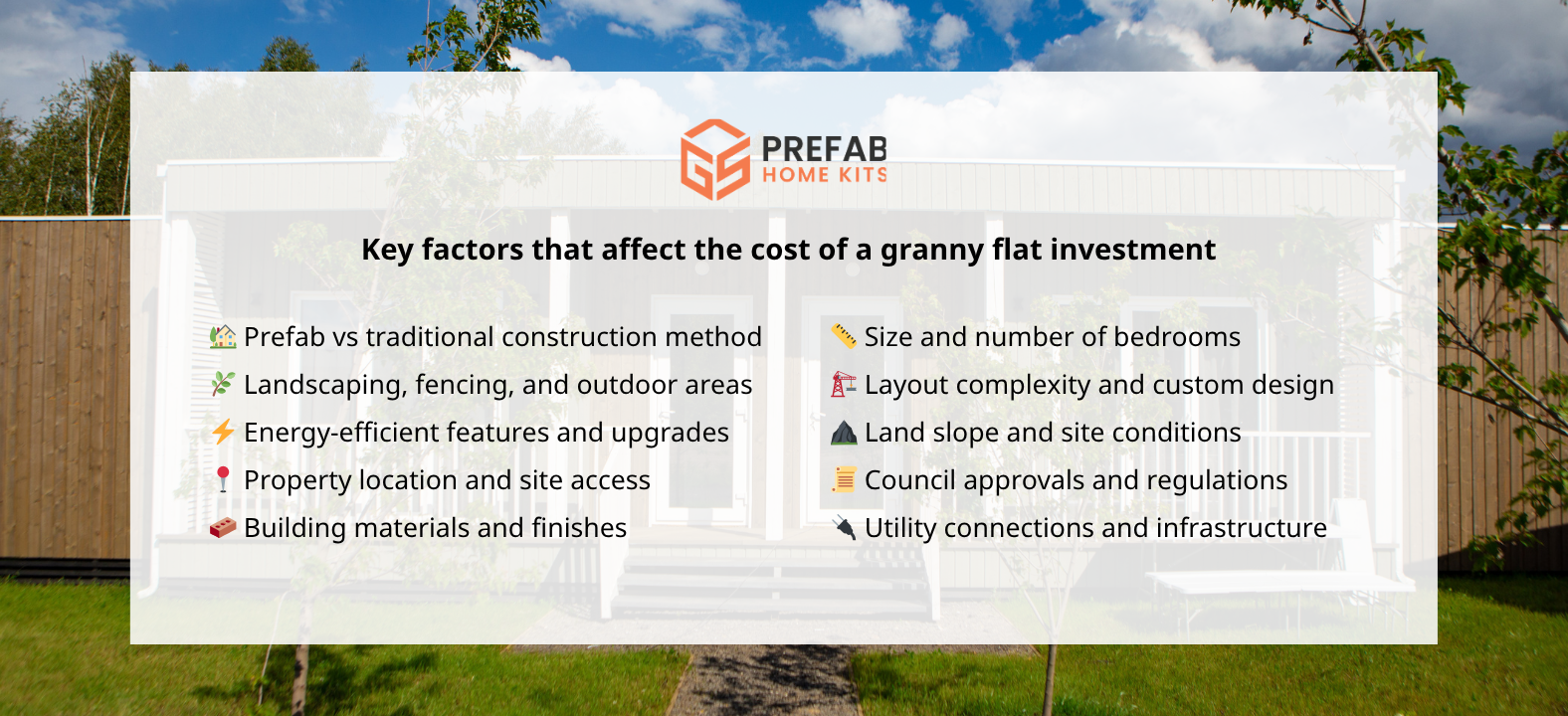 key factors that affect the cost of a granny flat investment