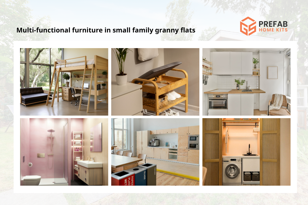 multi-functional furniture in small family granny flats